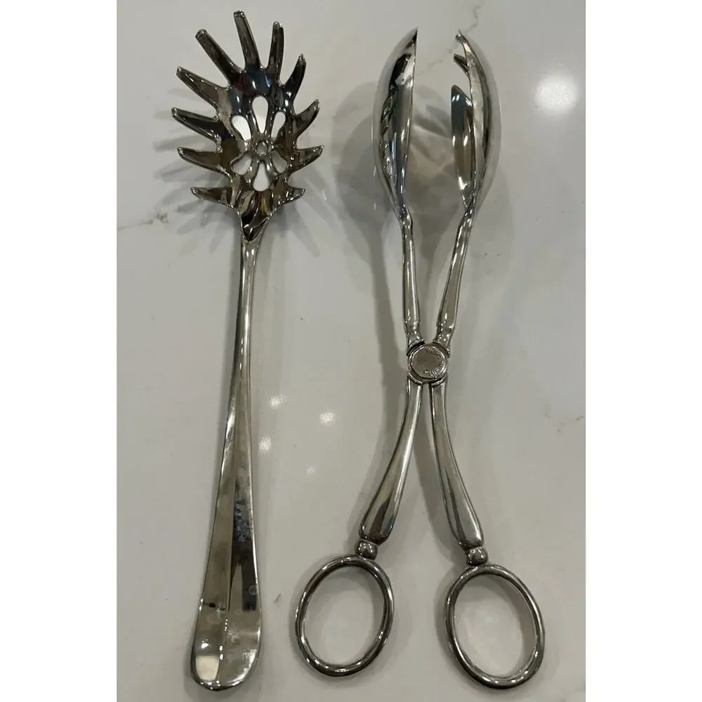 International Silver Silver Plated Set of 3 Serving Spoons‎ Salad Tongs